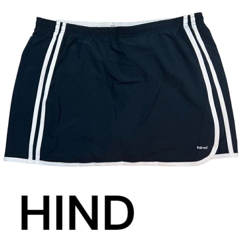 Hind Skort Women Large Black Elastic Waist White Striped Trim Lined Tennis